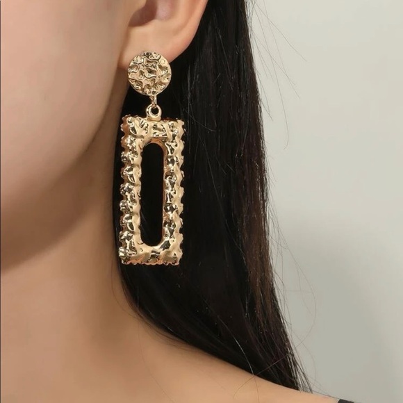 Gold Rectangle Door Knocker Earrings - Picture 3 of 16